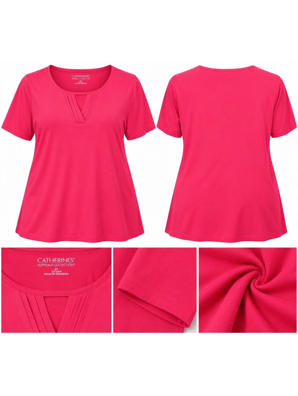 Catherines Suprema Collection Women's Plus Size 2X Pink Short Sleeve Tee